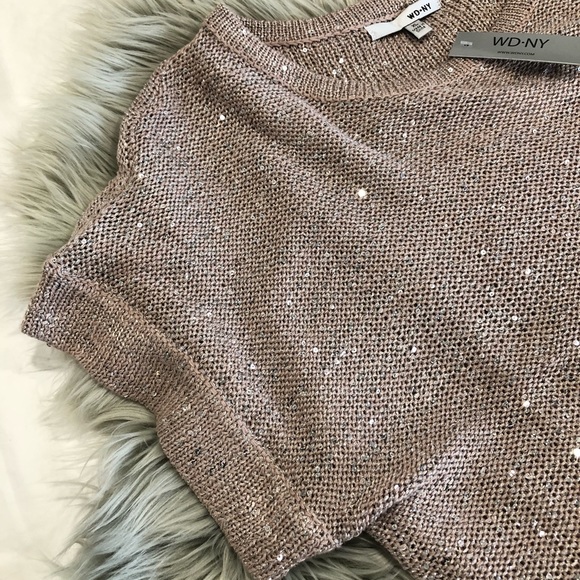WD.NY Sequin Knit Top Taupe/Pink size Sm Med Large - Picture 3 of 9